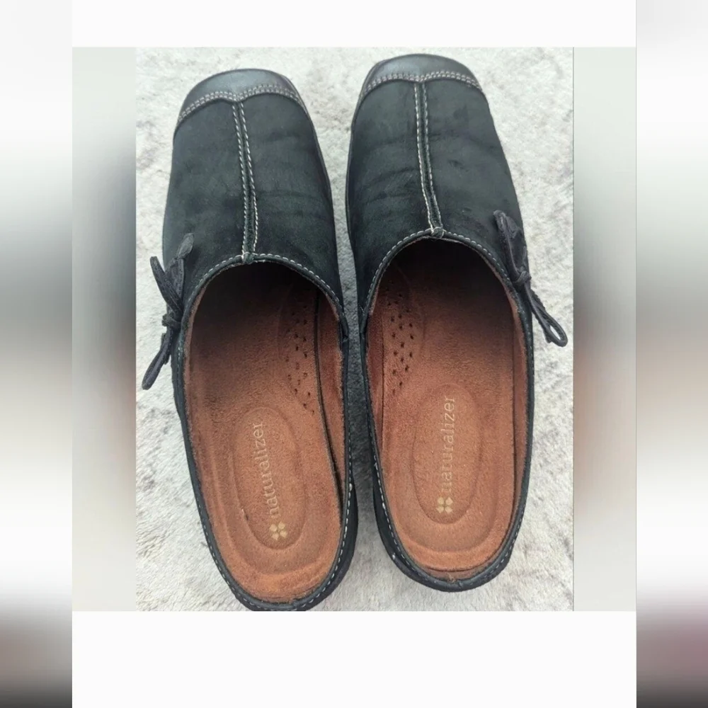 Naturalizer Womens Mules Black Suede Slip On Clog Shoe Square Toe Stretch 6M
